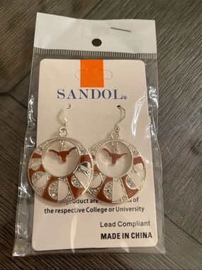 NWT SANDOL Texas Longhorns Rhinestone & Enameled Dangle Earrings